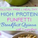 Funfetti Breakfast Quinoa - Because who doesn't want healthy cake for breakfast?! Easy, gluten free and protein packed! | Foodfaithfitness.com | @FoodFaithFit | healthy breakfast quinoa. breakfast ideas for kids. breakfast quinoa with almond milk. protein breakfast quinoa. healthy breakfast ideas. breakfast meal prep. high protein breakfast recipes.