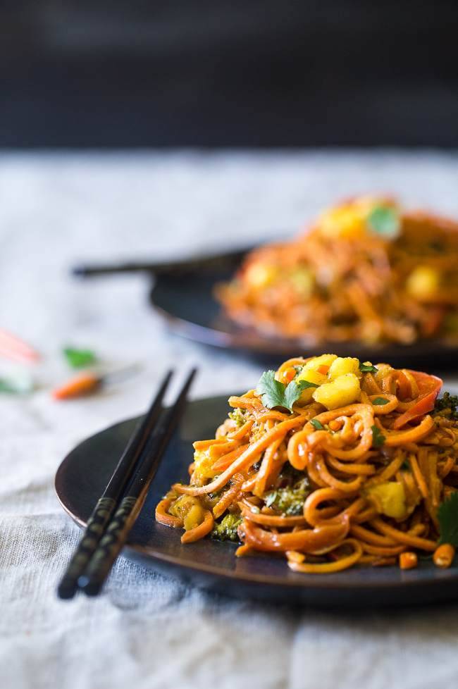 Vegan Coconut Sweet Potato Curry with Sweet Potato Noodles Recipe – This curry is ULTRA creamy and loaded with veggies, for a quick and SO easy, healthy dinner that is gluten free, vegan and paleo friendly! This has RAVE reader reviews! | #FoodFaithFitness | #Glutenfree #Vegan #Paleo #Dairyfree #Healthy
