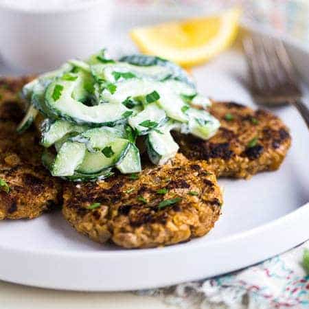 Turkey Kibeh with Cucumber Salad & Mint Yogurt Sauce – A Mediterranean meal that is quick, easy and packs a flavor punch! It's a high protein, healthy meal to please the whole family! | Foodfaithfitness.com | @FoodFaithFit