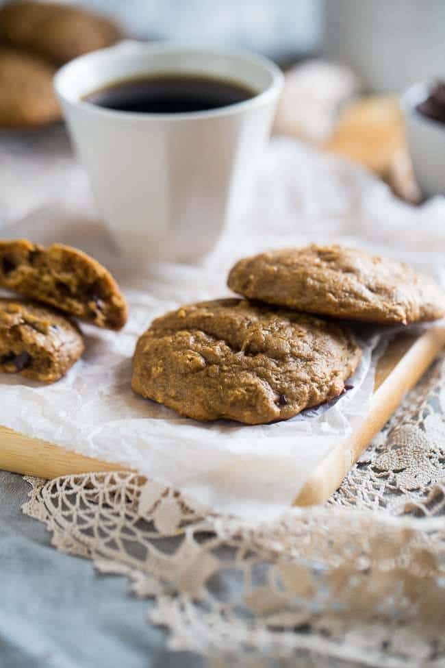 Gluten Free Chocolate Chip Cookies - Naturally sweetened with banana and made with a secret ingredient so they're high protein! Easy and healthy enough for breakfast! | Foodfaithfitness.com | @FoodFaithFit