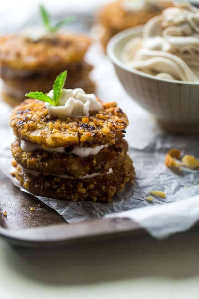 Macadamia Crusted Grilled Pineapple Stacks with Coconut Whipped Cream - Smokey-sweet grilled pineapple is crusted with macadamia nuts and then layered with coconut whipped cream for an easy, healthy, paleo-friendly dessert for Summer! | Foodfaithfitness.com | @FoodFaithFit