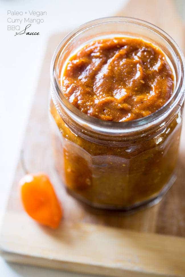 Mango Curry Easy Homemade Paleo BBQ Sauce - This homemade BBQ sauce is naturally sweetened with dates and mangoes, and has a spicy curry kick! It's quick, easy, Paleo/Vegan-friendly and so healthy! Perfect for summer! | #Foodfaithfitness | #Paleo #Vegan #Healthy #Glutenfree #Sugarfreey and so healthy! Perfect for summer! | Foodfaithfitness.com | @FoodFaithFit