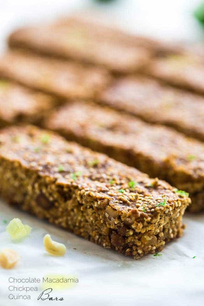 Tropical Chickpea & Quinoa Homemade Protein Bars - Quinoa, chickpeas, white chocolate, macadamia nuts, pineapple and fresh lime come together in these easy, gluten free and healthy snack bars that taste like summer! | Foodfaithfitness.com | @FoodFaithFit