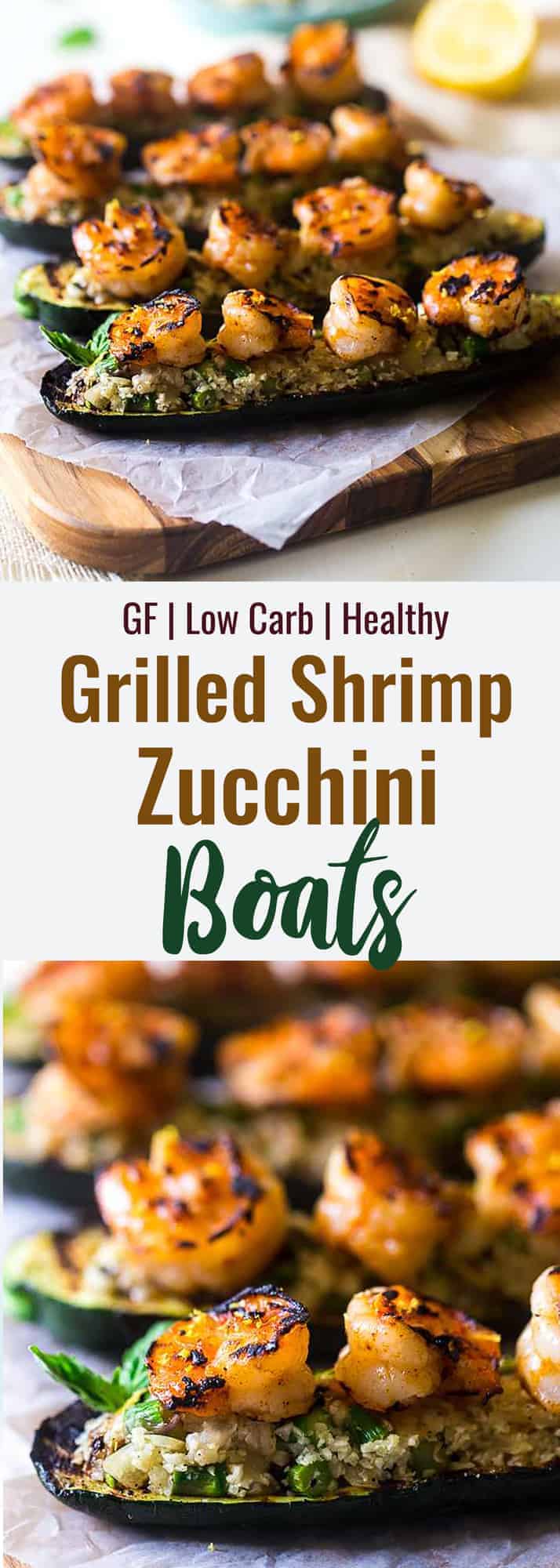 shrimp zucchini boats collage photo