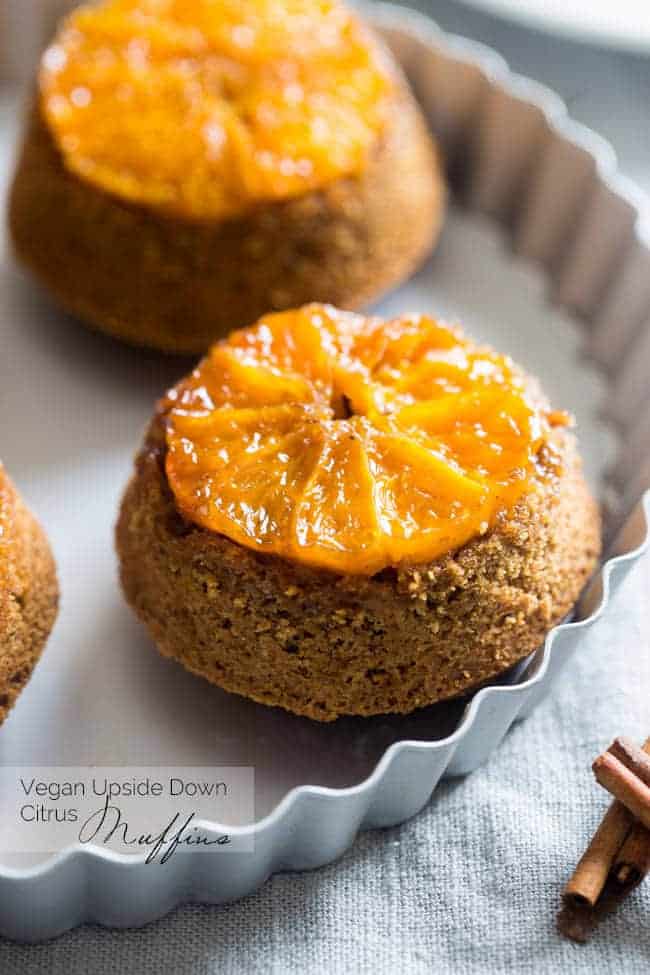 Upside Down Citrus Gluten Free Muffins - These vegan muffins are made with coconut sugar, grapefruit and oranges! They're a healthy breakfast or snack for busy mornings that are only 200 calories! | Foodfaithfitness.com | @FoodFaithFit