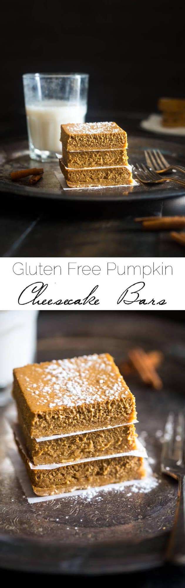 Gluten Free Healthy Pumpkin Cheesecake Bars - These pumpkin cheesecake bars are so creamy, that you'd never know they're secretly healthy, naturally sweetened, gluten free, and only 150 calories! | Foodfaithfitness.com | @FoodFaithFit