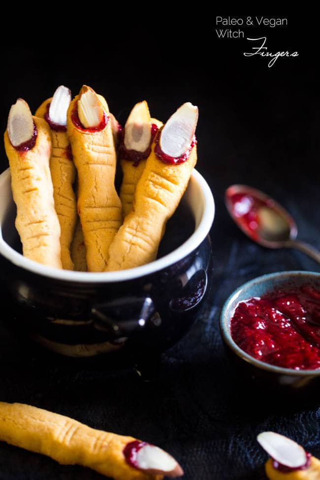 Vegan & Paleo Witch Finger Cookies - The classic, spooky Halloween cookie get a healthy, gluten free, paleo AND vegan makeover! They're easy to make and always a hit at parties! | Foodfaithfitness.com | @FoodFaithFit