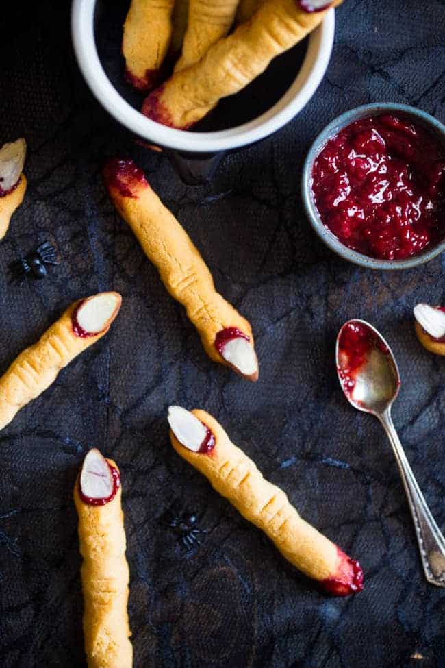 Vegan & Paleo Witch Finger Cookies - The classic, spooky Halloween cookie get a healthy, gluten free, paleo AND vegan makeover! They're easy to make and always a hit at parties! | Foodfaithfitness.com | @FoodFaithFit