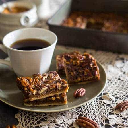 Vegan + Paleo Pecan Pie Bars - These bars are so easy to make and only have 6 ingredients. You would never know they're secretly a healthy, gluten free, and vegan-friendly treat that's perfect for Thanksgiving! | Foodfaithfitness.com | @FoodFaithFit
