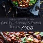 One-Pot Smoky and Sweet Turkey Chili - This turkey chili is an easy and gluten free weeknight meal that's perfect for cold, winter nights. It's healthy comfort food that the whole family will love! | Foodfaithfitness.com | @FoodFaithFit