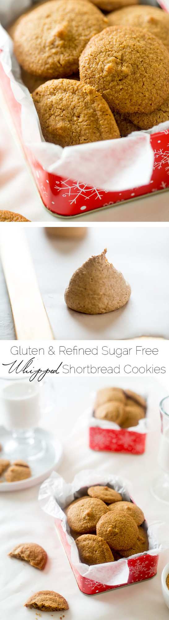 Whipped Gluten Free Shortbread Cookies - These light, airy and melt-in your mouth Christmas cookies are made with oat flour and coconut sugar so they're a refined-sugar free, healthier cookie for only 77 calories! | Foodfaithfitness.com | @FoodFaithFit