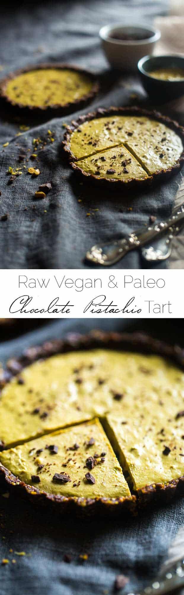 6 Ingredient Paleo and Vegan Raw Chocolate Pistachio Tarts - This vegan tart is made with only 6 ingredients! It's a healthy, gluten free and paleo dessert that is easy to make! Perfect for Christmas! | Foodfaithfitness.com | @FoodFaithFit