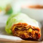 Healthy BBQ Chicken Summer Rolls - The classic Thai Summer Rolls get a fun, gluten free makeover with chicken, homemade BBQ sauce and sweet pineapple. Perfect for a light dinner or to serve on game day! | Foodfaithfitness.com | @FoodFaithFit