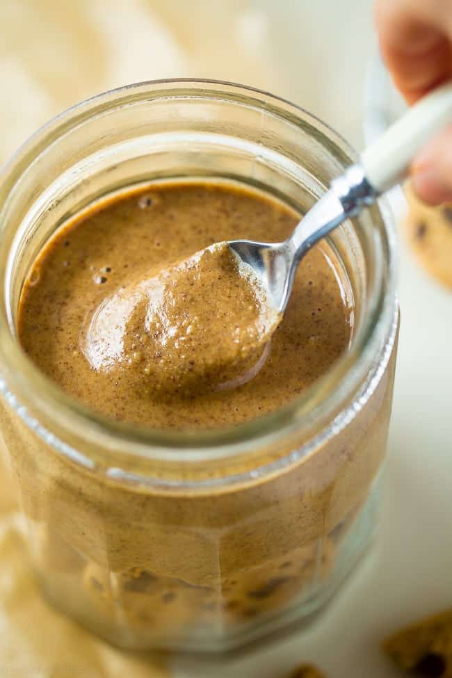 Cookie Dough Protein Almond Butter - This quick and easy homemade almond butter recipe tastes like cookie dough! You'll never know it's healthy, gluten free and packed with protein! | Foodfaithfitness.com | @FoodFaithFit