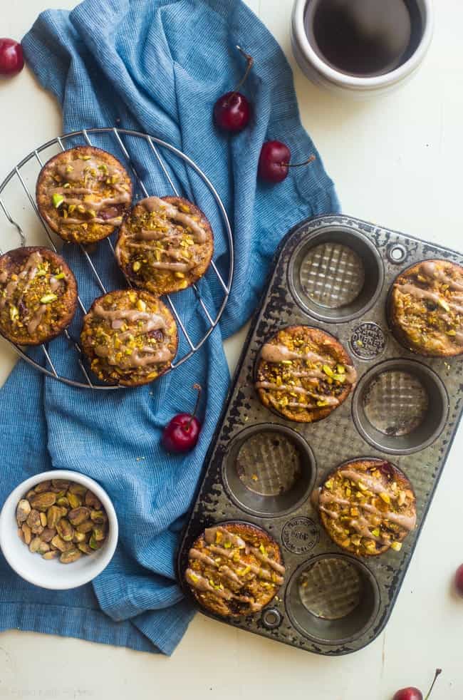 Almond, Cherry and Apricot Healthy Gluten Free Quinoa Muffins - These spicy-sweet, healthy quinoa muffins are packed with roasted cherries and apricots! They're an easy, portable breakfast or snack that's gluten free and kid friendly! | Foodfaithfitness.com | @FoodFaithFit