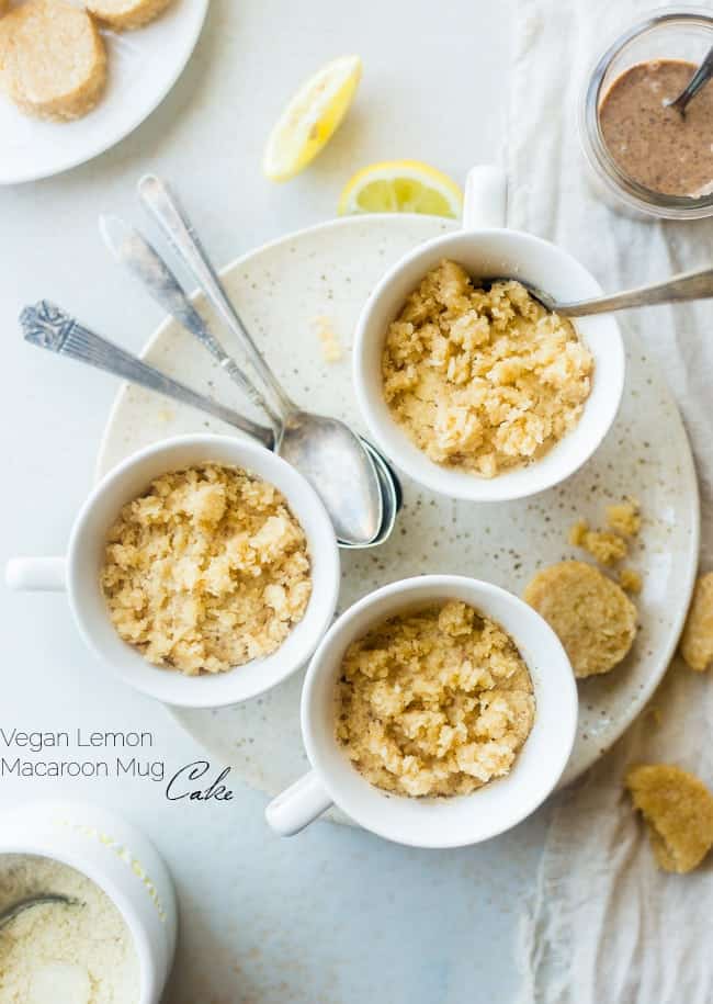 Gluten Free Lemon Macaroon Vegan Coconut Flour Mug Cake - Have cookies IN your cake with this easy, gluten free vegan mug cake that's mixed with crumbled up lemon macaroons. It's a healthy dessert that's ready in under 5 minutes! | Foodfaithfitness.com | @FoodFaithFit