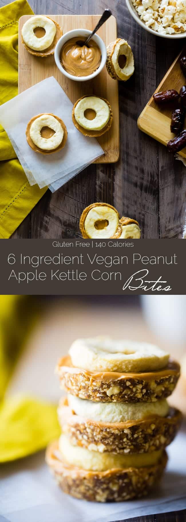 6 Ingredient Vegan Peanut Apple Kettle Corn Bites - These salty-sweet bites are an easy, healthy and gluten free fall snack that's ready in 15 minutes and are only 140 calories! | Foodfaithfitness.com | @FoodFaithFit