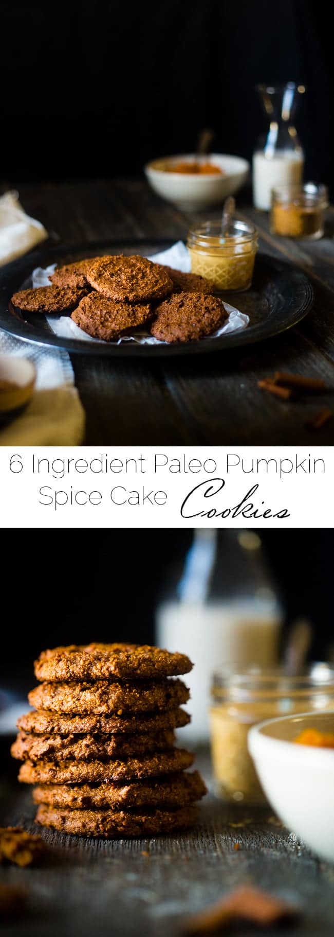 6 Ingredient Pumpkin Paleo Cookies - Soft, cakey and only 70 calories! They're made in one bowl, are butter and oil free, and are the perfect healthy cookies for fall! | Foodfaithfitness.com | @FoodFaithFit