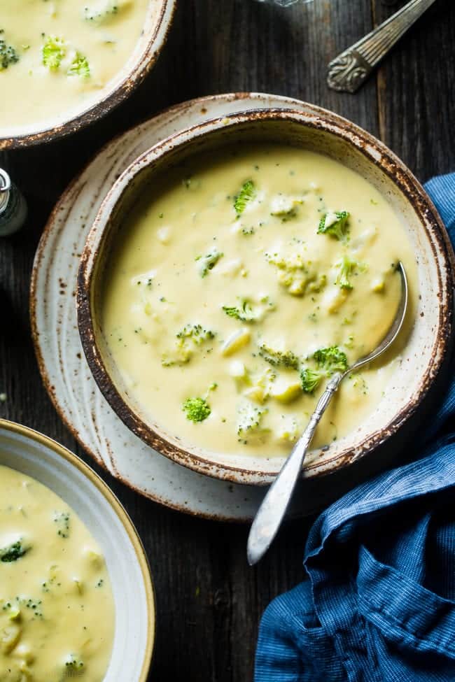 7 Ingredient Vegan Broccoli Cheese Soup - SO thick, rich and creamy you would never know it's dairy free, gluten free and healthy! It's ready in only 15 minutes and SO easy to make! | Foodfaithfitness.com | @FoodFaithFit