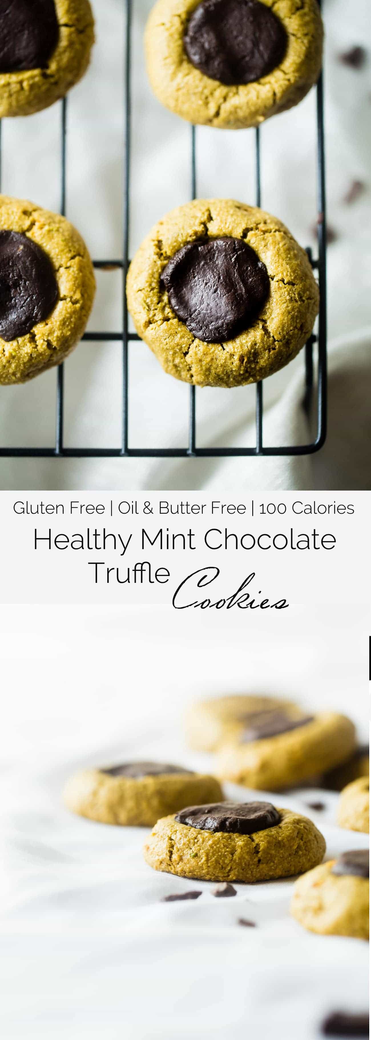 Chocolate Mint Truffle Cookies - These gluten free chocolate mint avocado cookies have a rich truffle center, are so soft and chewy and are only 100 calories! They're a healthy cookie for the holidays that are easy to make! | Foodfaithfitness.com | @FoodFaithFit