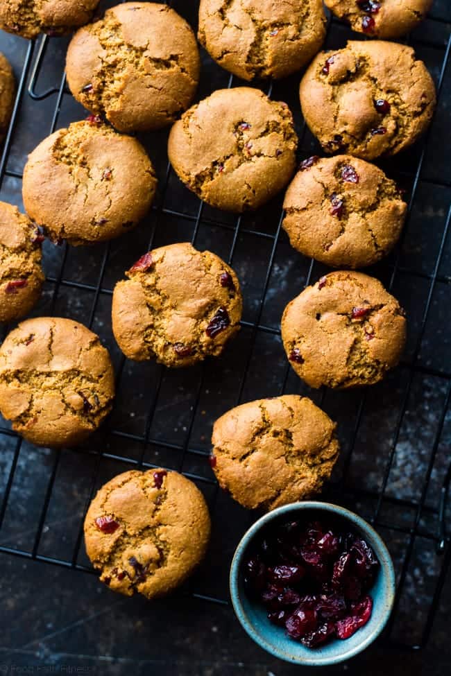 6 Ingredient Paleo Cranberry Almond Cookies - These easy, gluten free cranberry almond paleo cookies are so chewy and delicious! They're a healthier cookie for the Holidays with only 6 ingredients! | Foodfaithfitness.com | @FoodFaithFit