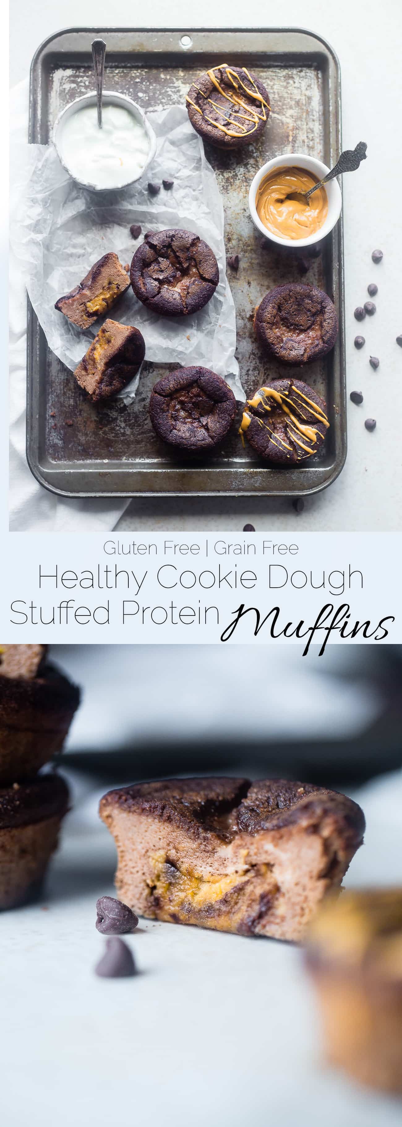 Cookie Dough Chocolate Egg Muffins - These 150 calorie, cookie dough stuffed muffins use a secret ingredient to makes them gluten free and protein packed! An easy, healthy snack or portable breakfast for busy mornings! | Foodfaithfitness.com | @FoodFaithFit