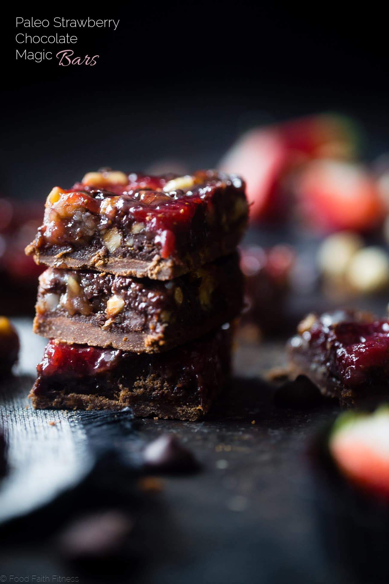 Strawberry Chocolate Paleo Magic Cookie Bars - These magic cookie bars have a sweet strawberry swirl and are SO easy to make! They're a healthy, vegan friendly and gluten free remake of the classic recipe that everyone will love! | Foodfaithfitness.com | @FoodFaithFit