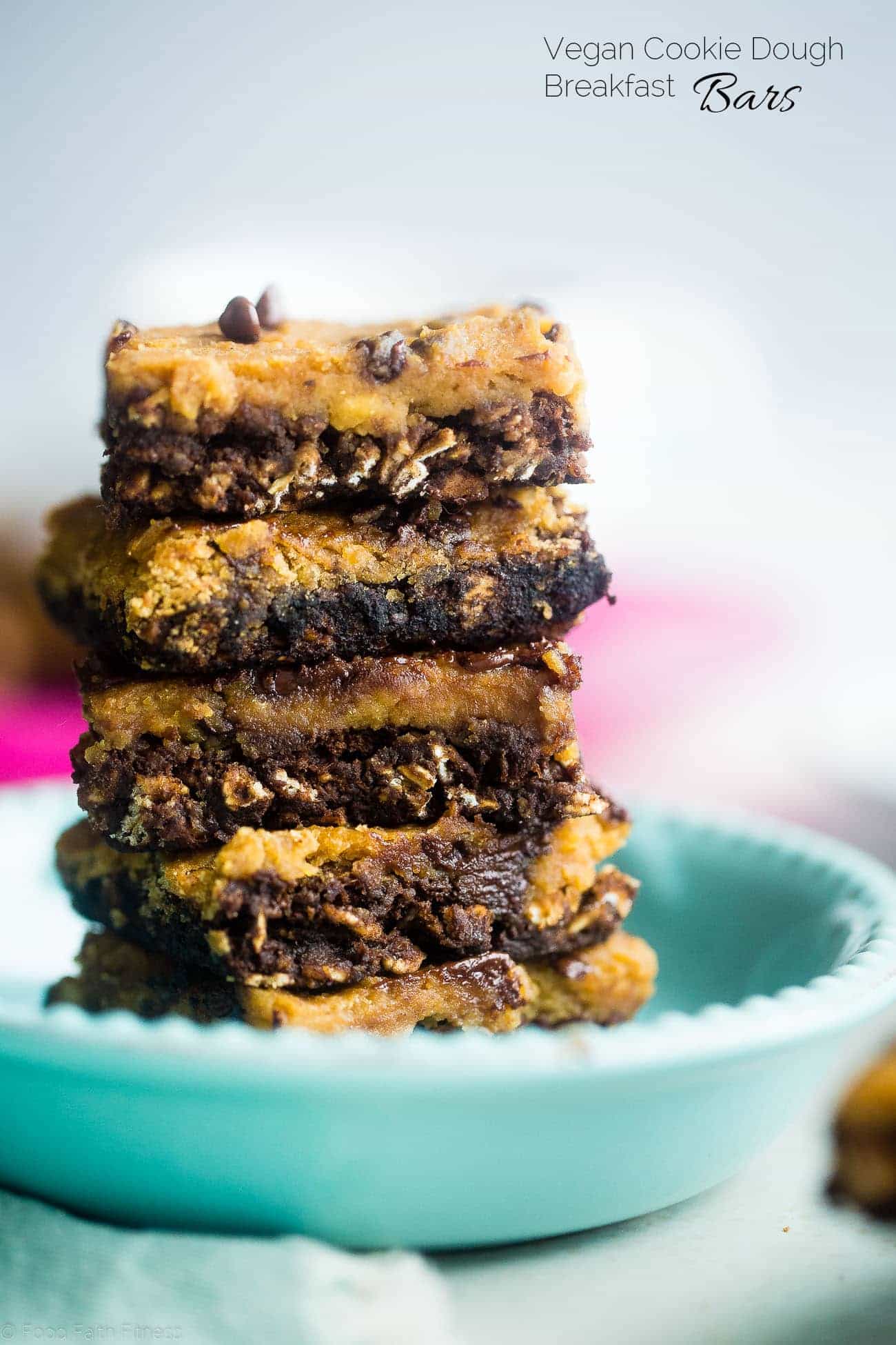 Vegan Cookie Dough Oatmeal Breakfast Bars - These gluten free breakfast bars let you feel like you're having dessert for breakfast! They're an easy, portable option to have for busy mornings! Great for meal prep! | Foodfaithfitness.com | @FoodFaithF
