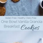 Gluten Free Granola Oatmeal Breakfast Cookies - These kid-friendly healthy breakfast cookies use granola for added crunch! They're gluten and egg free, made in one bowl and are great for busy mornings! | Foodfaithfitness.com | @FoodFaithFit