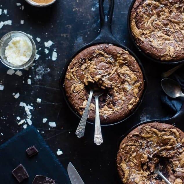 Gluten Free "Almond Joy" Skillet Brownies - These rich, fudgy coconut almond skillet brownies are made in one bowl! They're a grain free, healthier dessert that everyone will love! | Foodfaithfitness.com | @FoodFaithFit