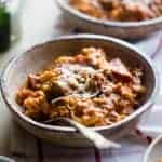 Gluten Free Crock Pot Pizza Pasta - This easy gluten free crock pot pasta has all the flavors of meat lovers pizza, but without all the work! It's a healthy, crowd pleasing weeknight dinner that the whole family will love! | Foodfaithfitness.com | @FoodFaithFit