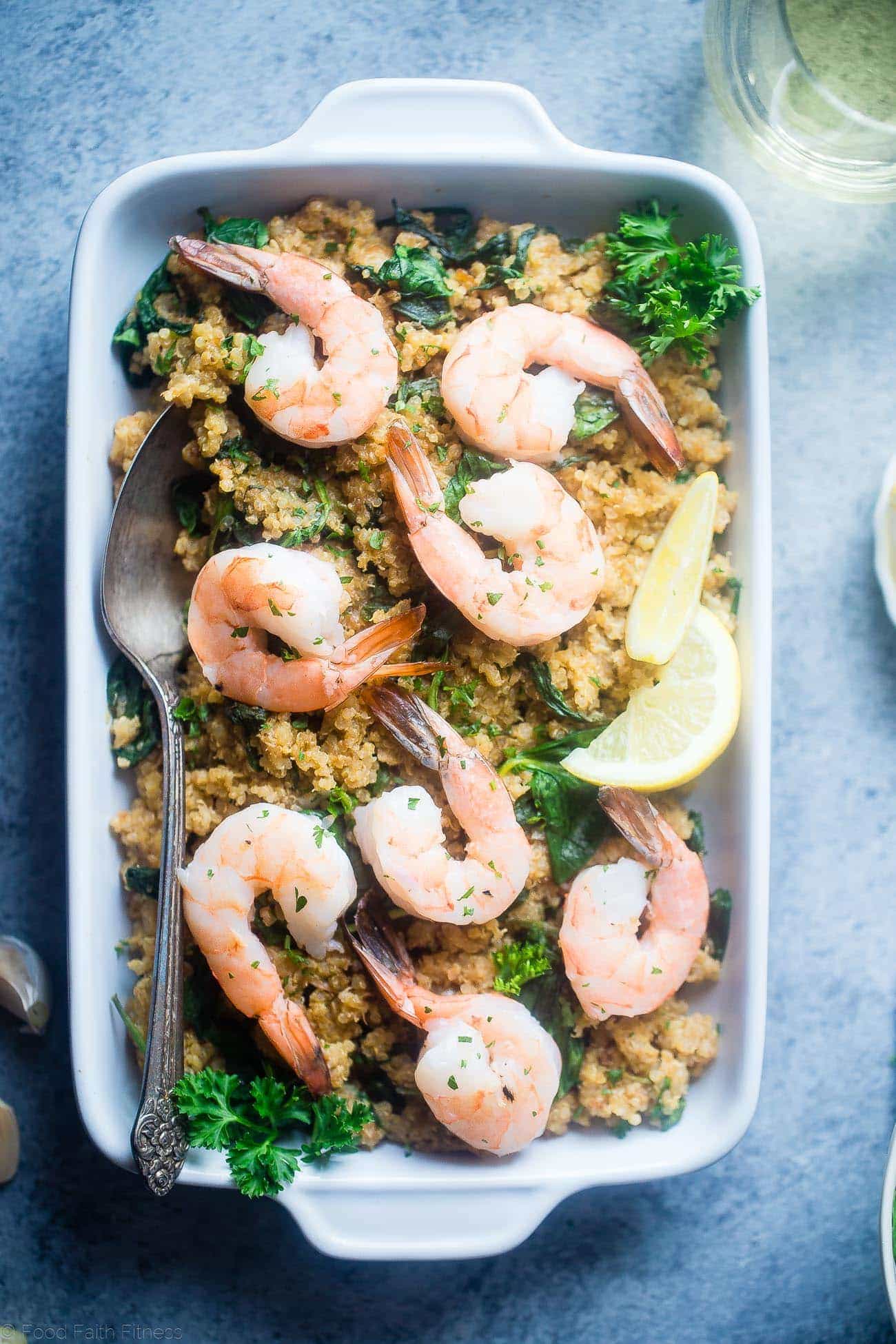 Slow Cooker Garlic Butter Shrimp and Quinoa - This easy, 7 ingredient weeknight dinner is made in the slow cooker! It's a healthy, gluten free meal that the whole family will love! | Foodfaithfitness.com | @FoodFaithFit