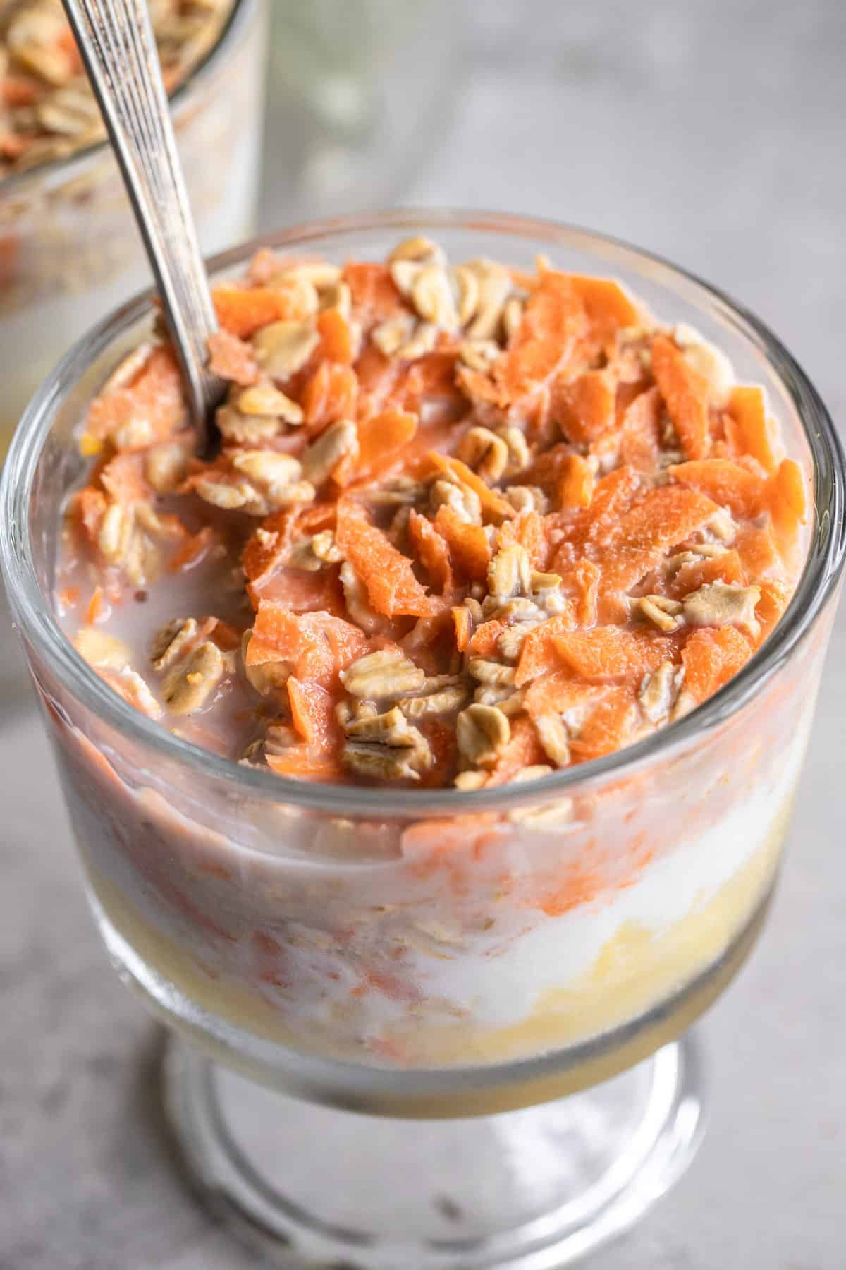 Carrot Cake Overnight Oats in a parfait bowl