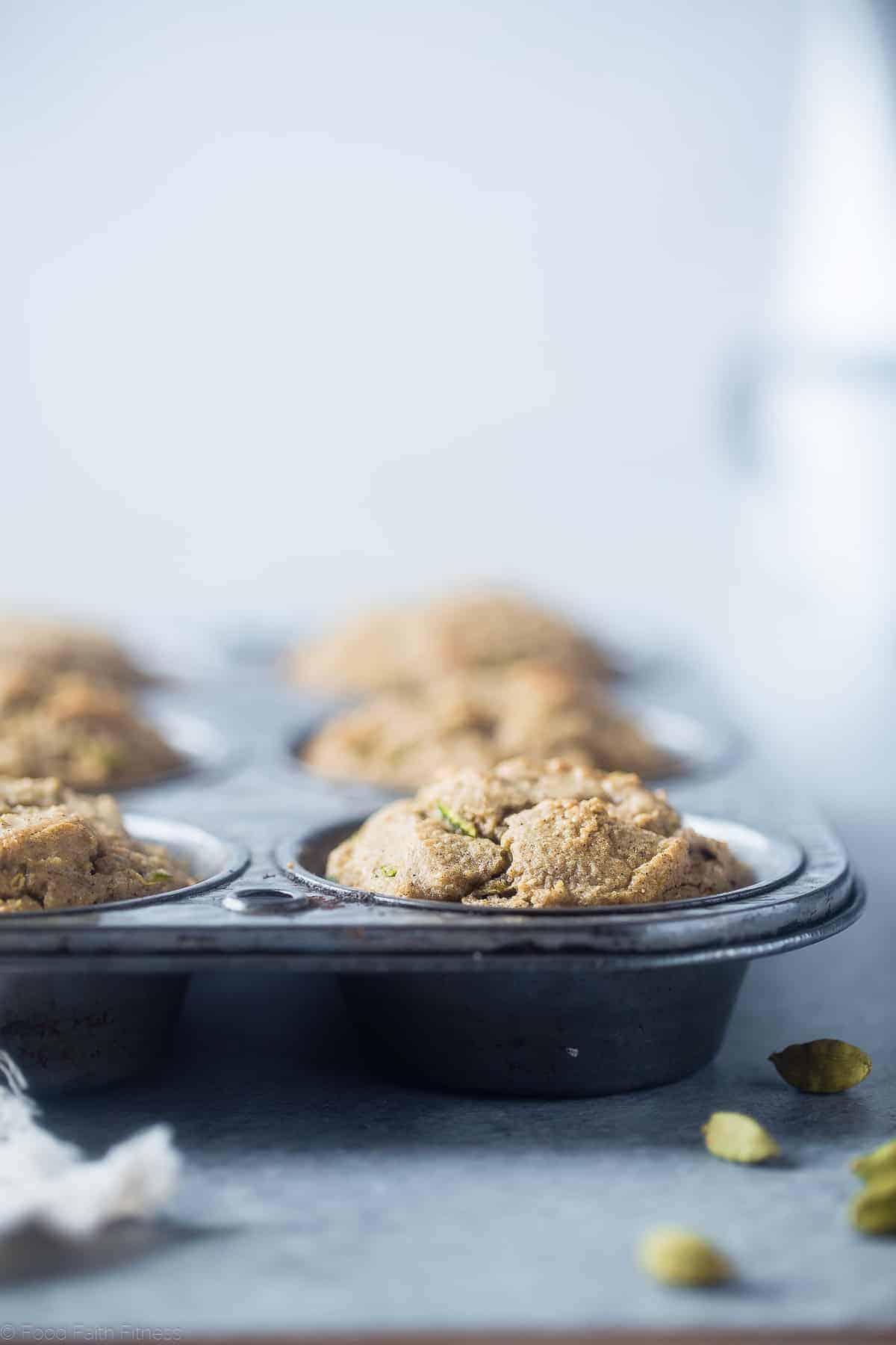 keto zucchini muffins in baking tin on a table