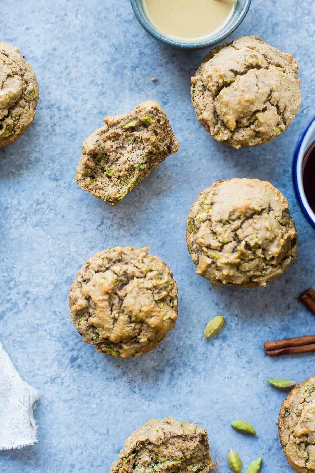 close up of keto zucchini muffins on a table