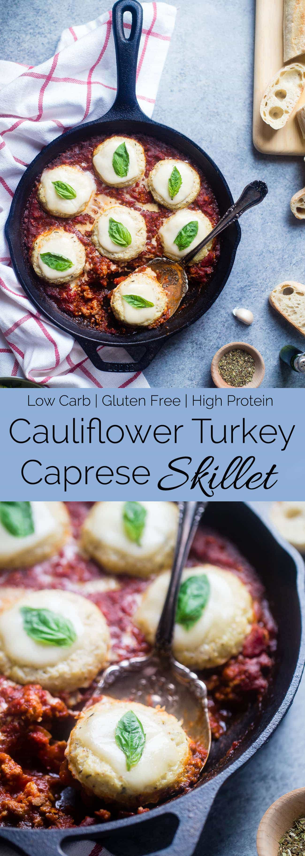 Cauliflower Caprese Skillet - These gluten free skillet has all the Italian flavors of the classic salad, in a light, healthy and low carb dinner that everyone will love! | Foodfaithfitness.com | @FoodFaithFit