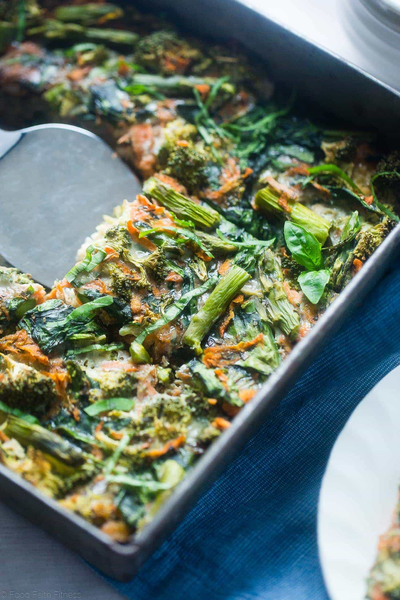Gluten Free Spring Veggie Sausage Breakfast Casserole - This easy, overnight gluten free breakfast casserole is loaded with seasonal veggies and is only 175 calories! Perfect for spring brunches! | Foodfaithfitness.com | @FoodFaithFit