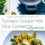 Vegan Turmeric Golden Milk Slow Cooker Quinoa - This healthy slow cooker quinoa with golden milk recipe is an easy, 10 ingredient vegan dinner that is loaded with vegetables! Perfect for busy weeknights!| Foodfaithfitness.com | @FoodFaithFit