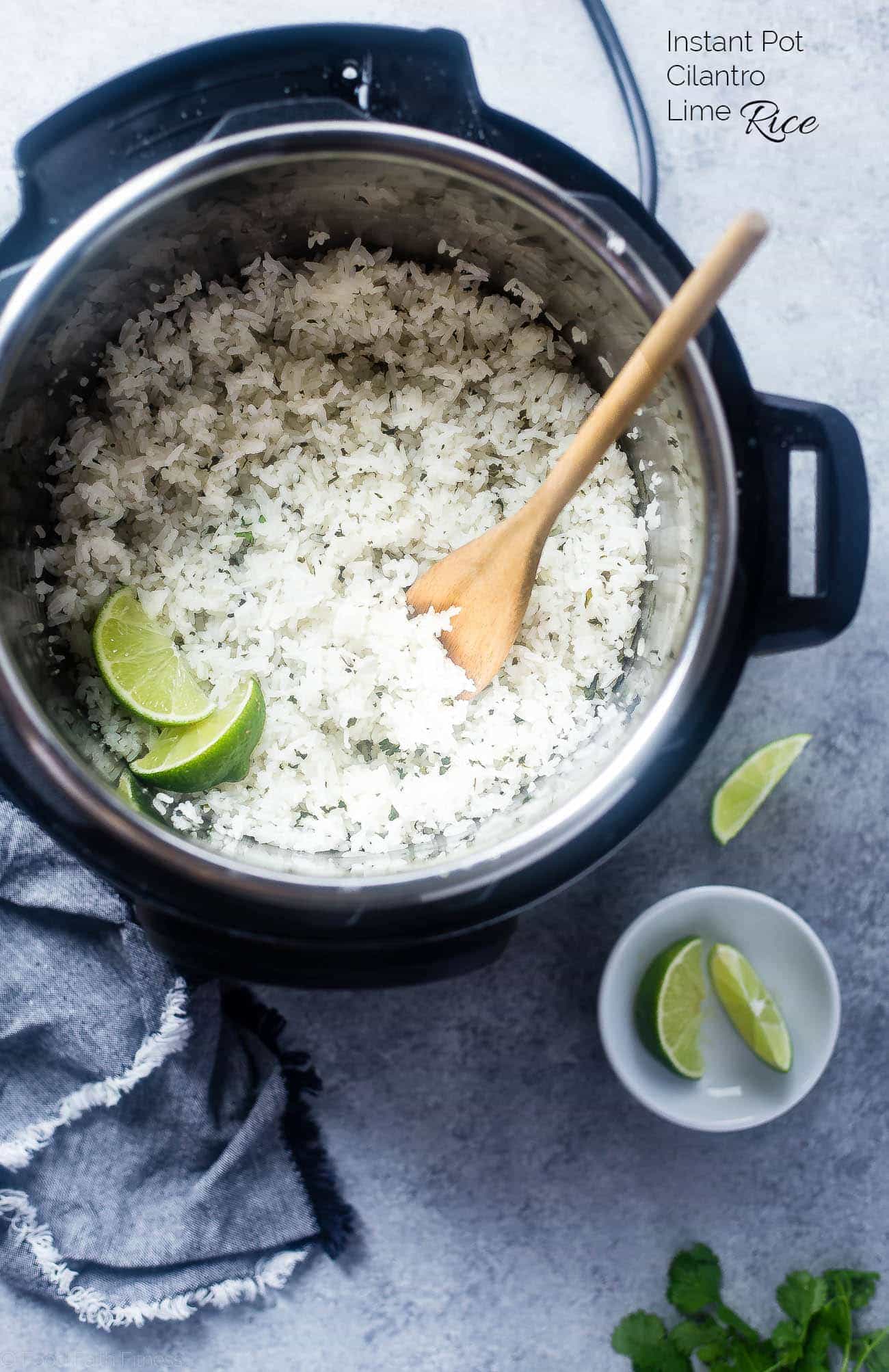 Instant Pot Cilantro Lime Rice - This super easy rice tastes like Chipotle's, is only 3 ingredients and is ready in 12 minutes - the perfect healthy side dish! | Foodfaithfitness.com | @FoodFaithFit