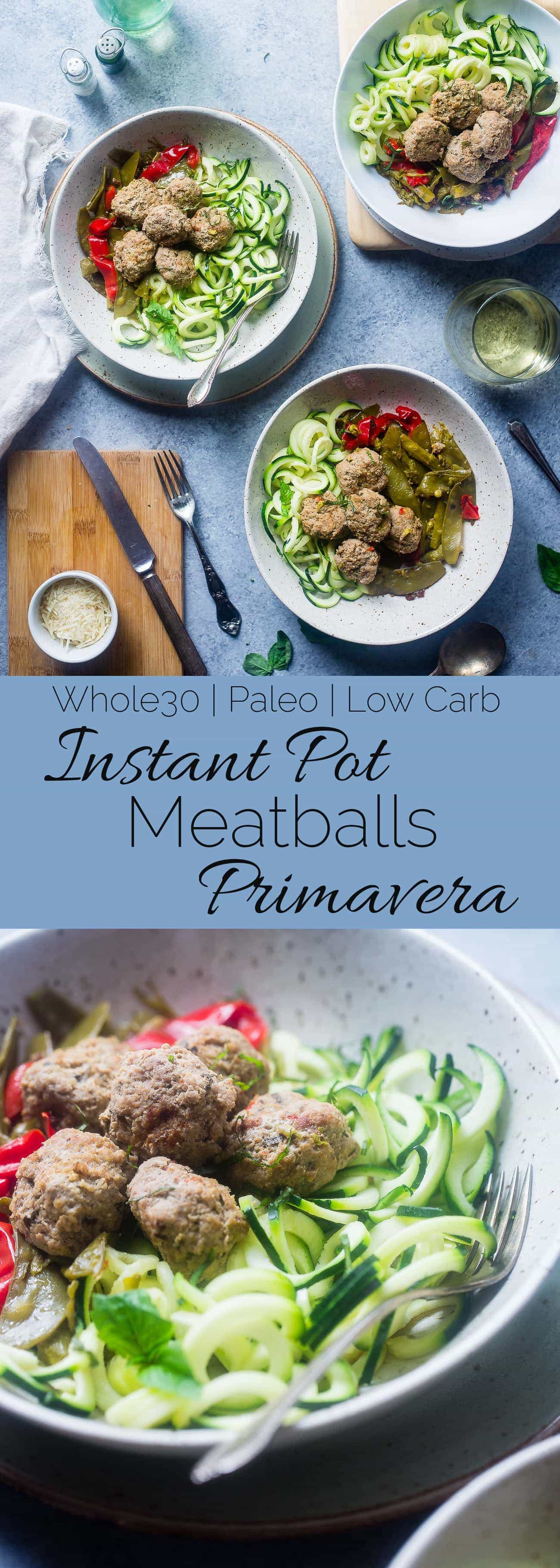 Whole30 Instant Pot Meatballs Primavera - These low carb instant pot meatballs taste like pasta primavera! They're a healthy, gluten free and paleo spring meal for only 300 calories! | Foodfaithfitness.com | @FoodFaithFit
