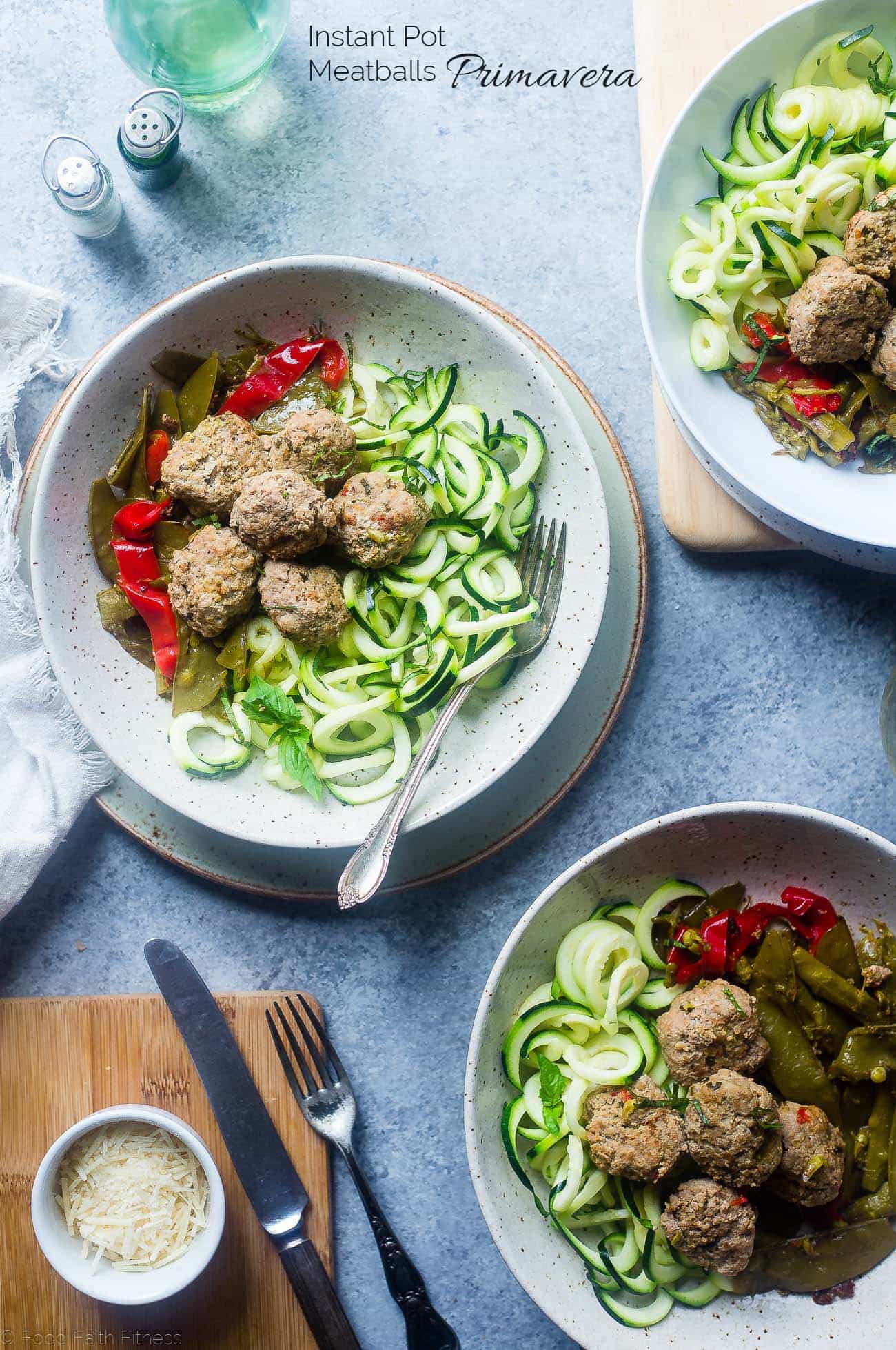 Whole30 Instant Pot Meatballs Primavera - These low carb instant pot meatballs taste like pasta primavera! They're a healthy, gluten free and paleo spring meal for only 300 calories! | Foodfaithfitness.com | @FoodFaithFit