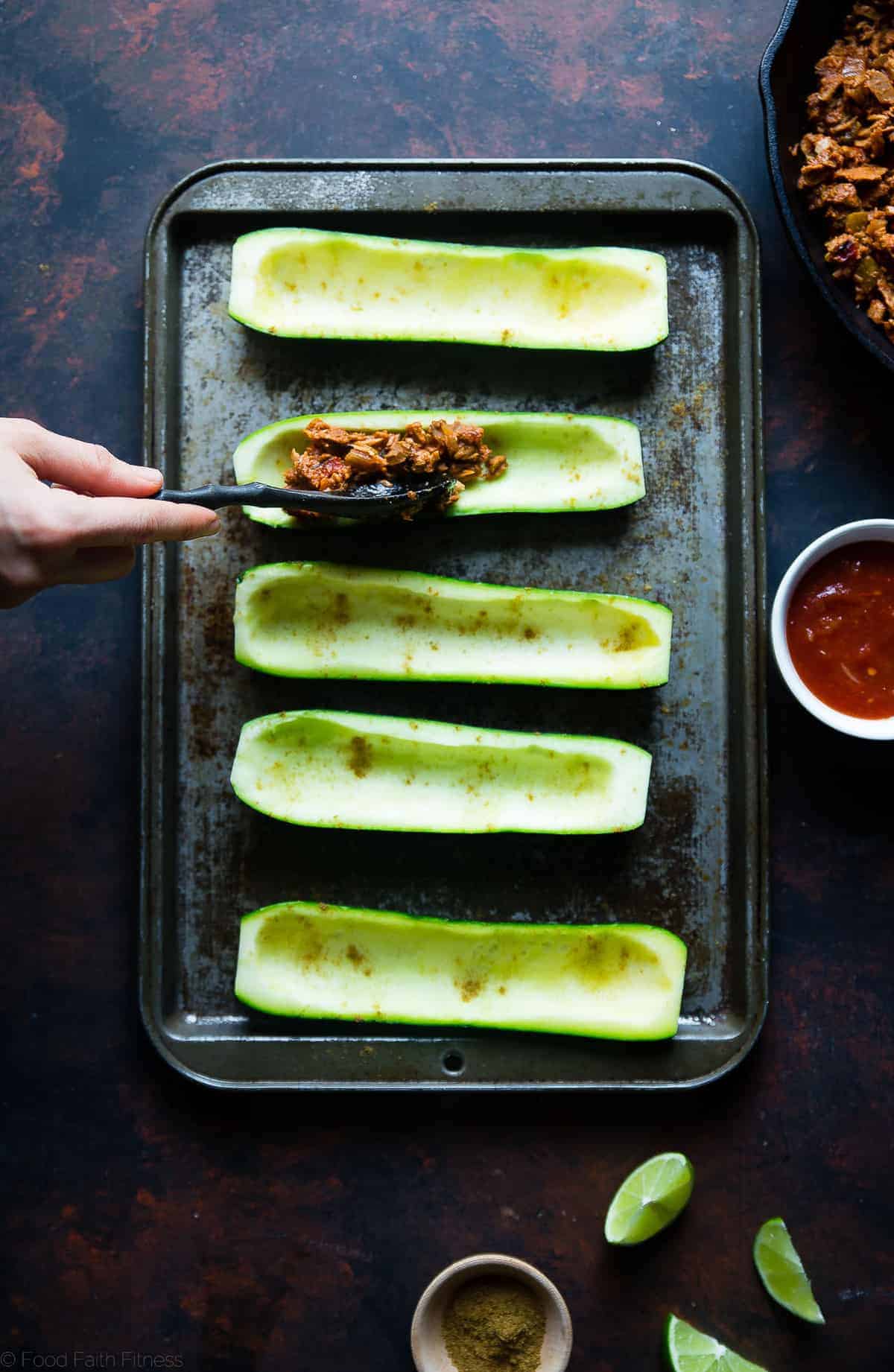 filling the zucchini with stuffing