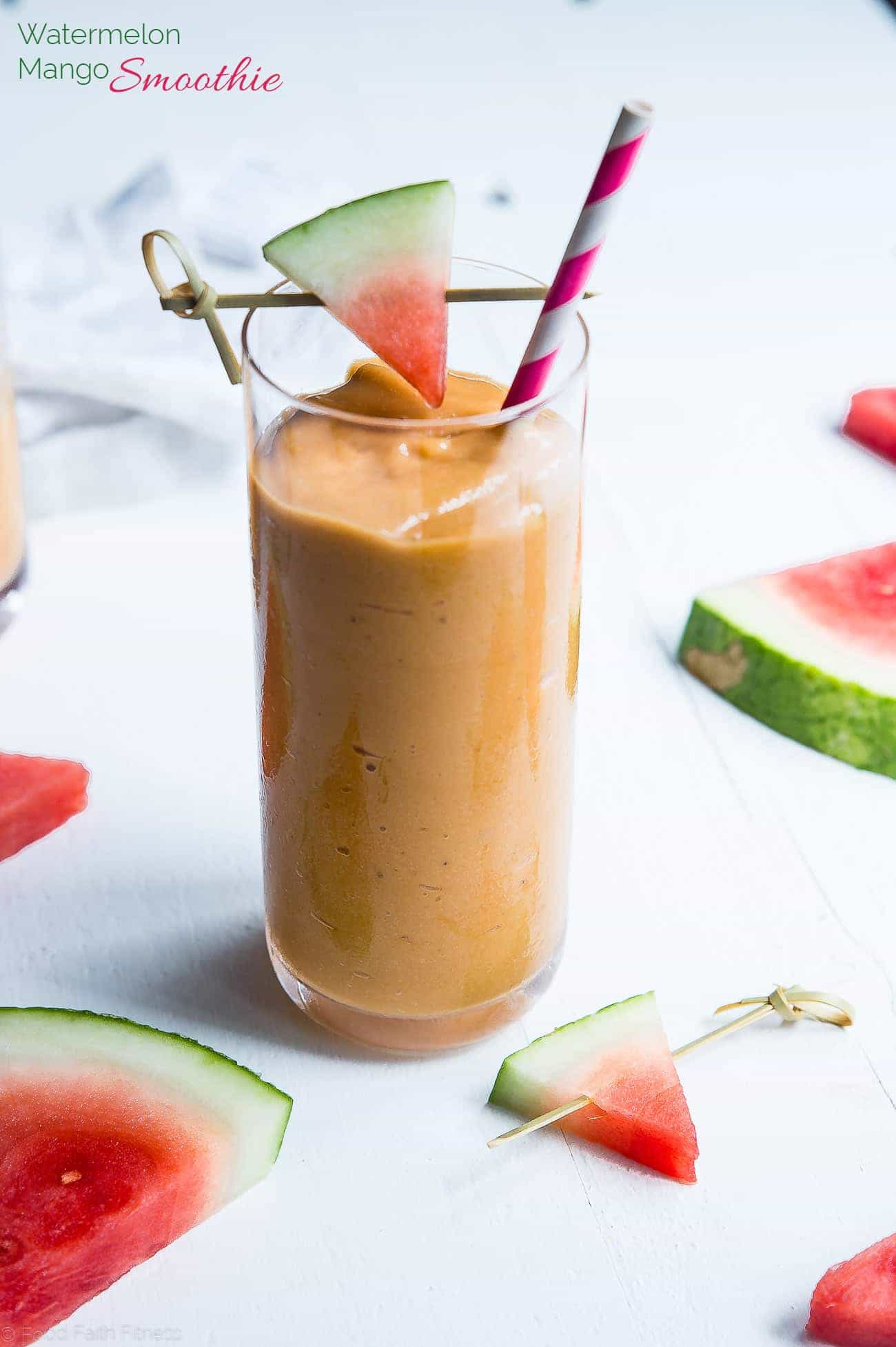 Watermelon Mango Avocado Smoothie - This healthy 4 ingredient smoothie is an easy, vegan, paleo and whole30 compliant summer breakfast or snack that is ready in 5 minutes! | Foodfaithfitness.com | @FoodFaithfit