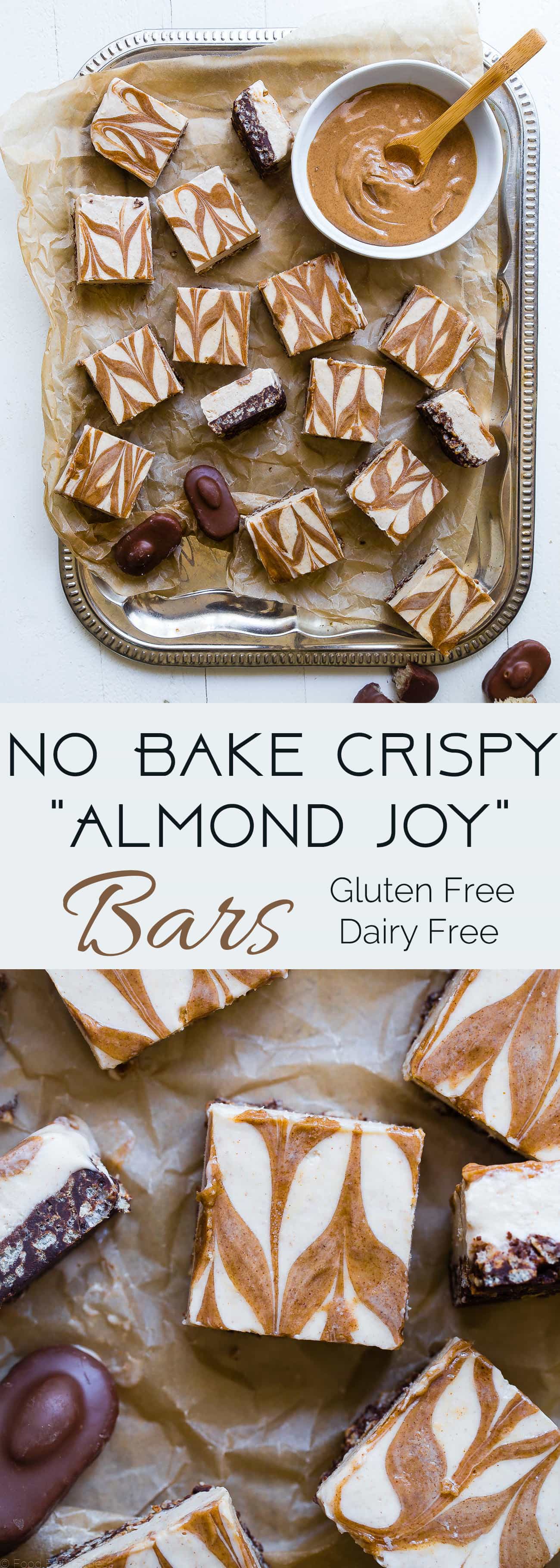 Collage image on no bake almond joy bars. Recipe on Foodfaithfitness.com