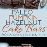 Paleo Hazelnut Chocolate Pumpkin Cake Bars - Made in one bowl and are loaded with chocolate! They're a quick and easy, healthy and gluten free fall treat for only 110 calories! | Foodfaithfitness.com | @FoodFaithFit