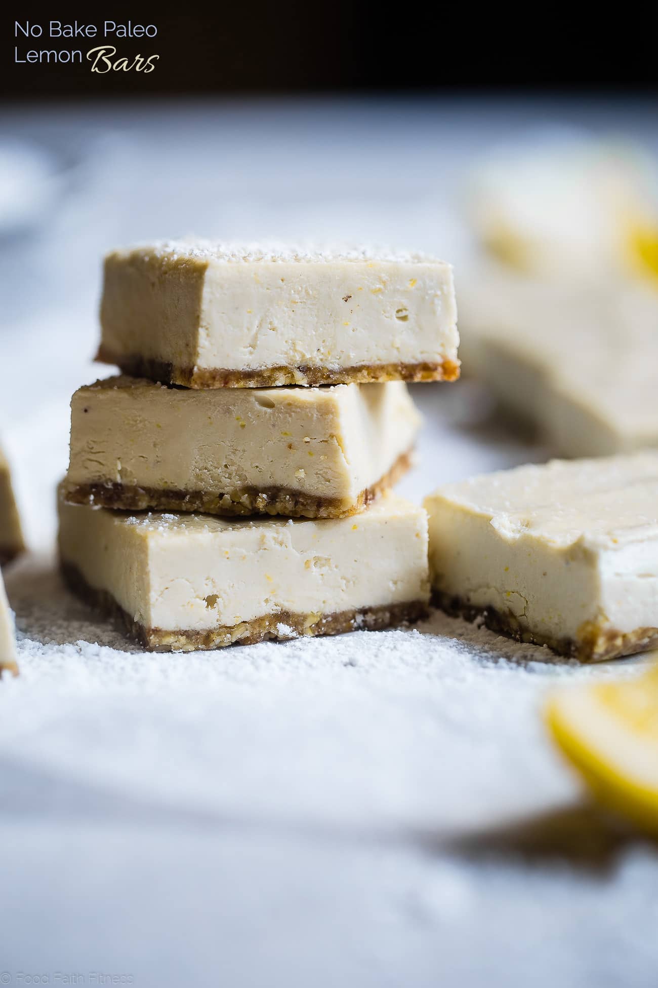 No Bake Paleo Lemon Bars - So creamy you won't believe they're gluten, grain, refined sugar and dairy free! They're only 4 ingredients, so easy to make and so delicious! | Foodfaithfitness.com | @FoodFaithFit