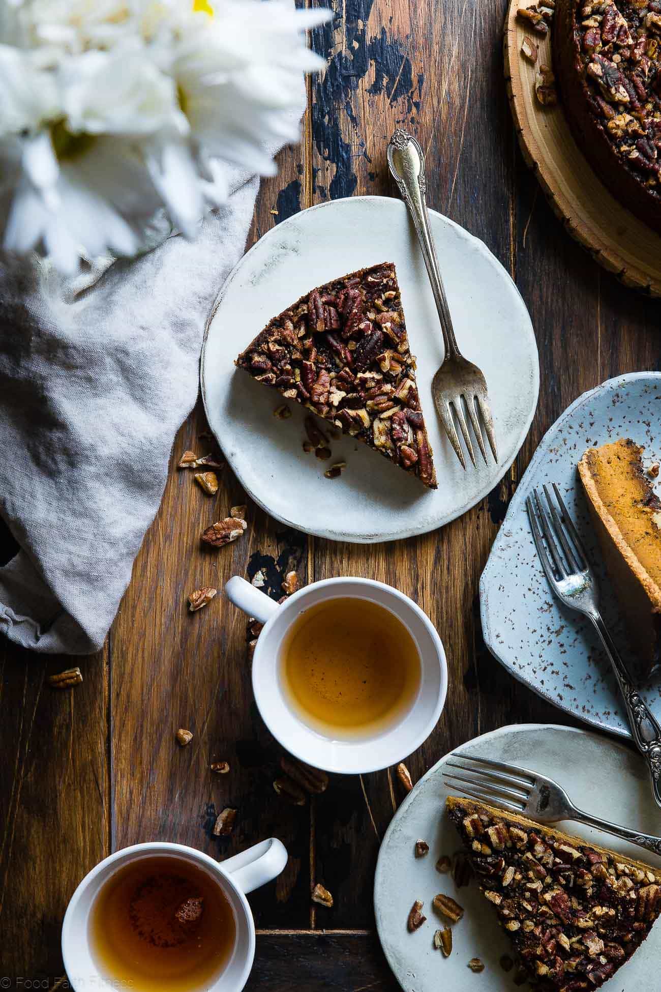 Vegan Pumpkin Chai Cheesecake - This dairy-free, gluten free pumpkin cheesecake is infused with spicy chai tea! It's an easy, healthy and paleo friendly show-stopping fall dessert! | Foodfaithfitness.com | @FoodFaithFit