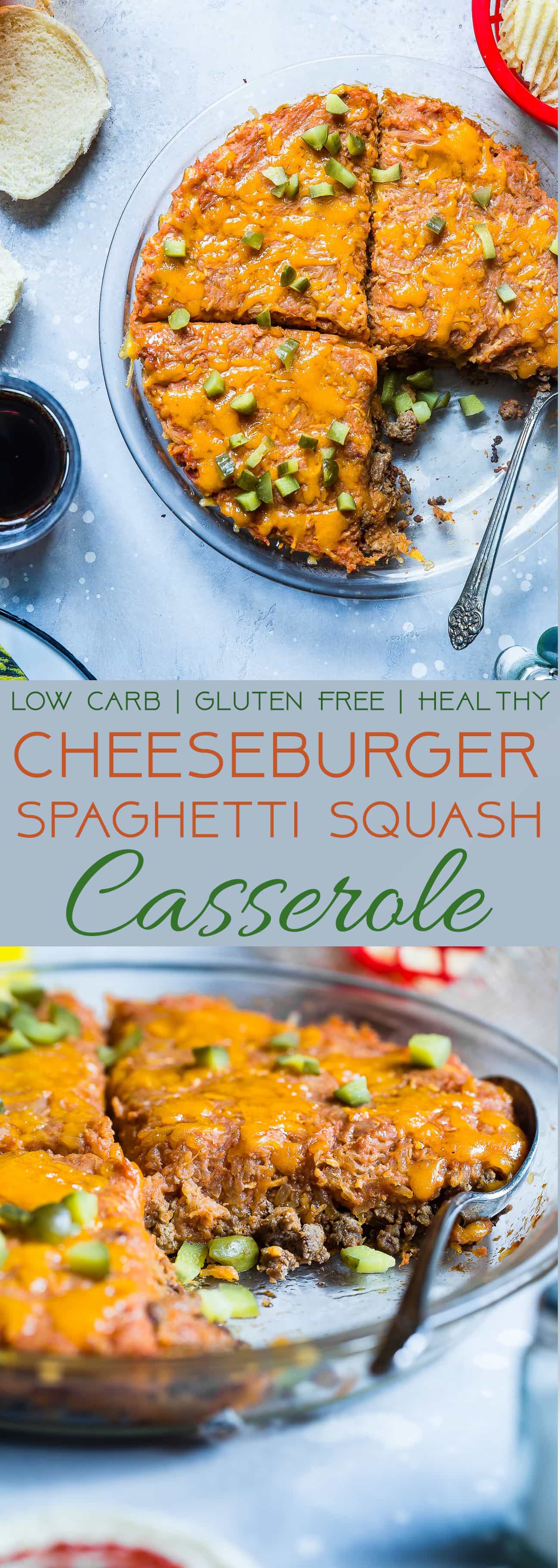 Low Carb Cheeseburger Spaghetti Squash Casserole - Healthy comfort food at it's best! All the cheeseburger taste without all the carbs! A healthy and gluten free, crowd-pleasing dinner that the whole family will love! | FoodFaithFitness.com | @FoodFaithFit