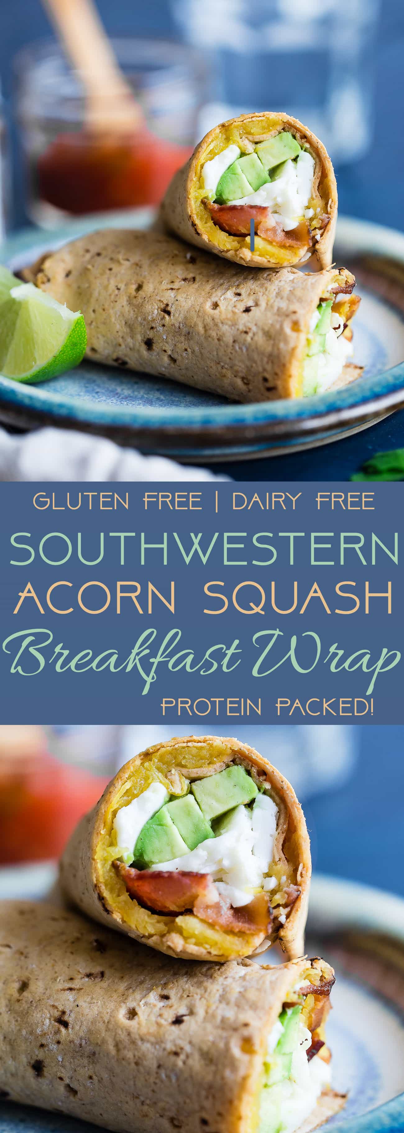Southwestern Breakfast Burrito - A delicious, gluten free and protein packed breakfast for busy mornings that uses taco seasoned, roasted acorn squash to give it a sweet and spicy flavor! | Foodfaithfitness.com | @FoodFaithFit
