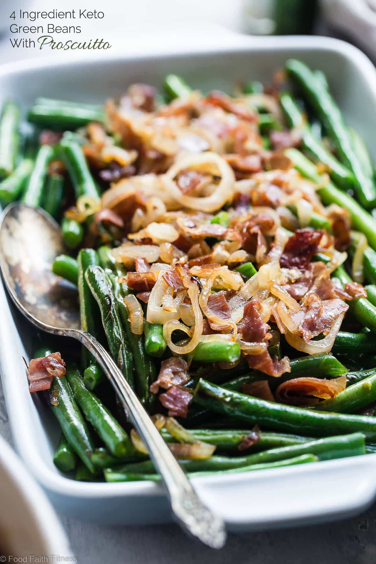 Keto Sauteed Green Beans with Crispy Prosciutto - This easy sautéed fresh green beans recipe comes together in only 15 minutes! It's only 4 ingredients, paleo friendly and 100 calories! | Foodfaithfitness.com | @FoodFaithFit